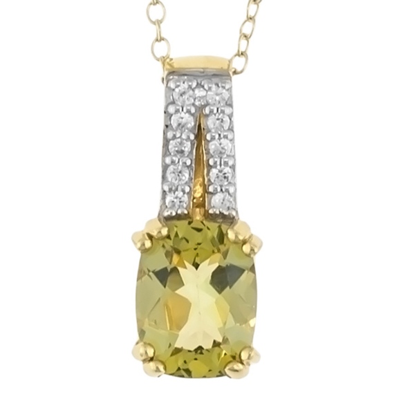 YELLOW APATITE & WHITE ZIRCON 18K/SILVER PEN/CHAIN - Picture 1 of 8